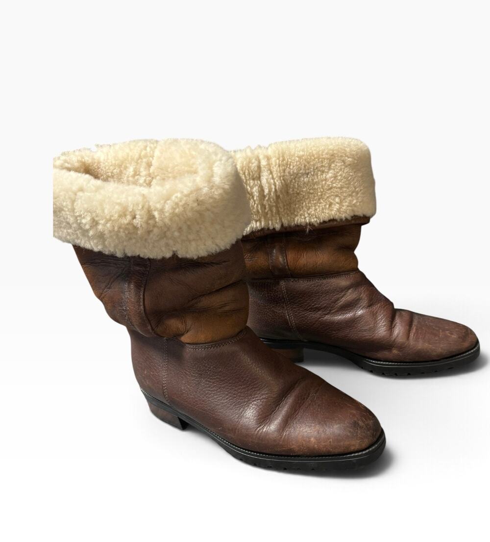Vintage Santana Canada Brown Leather Shearling Lined Boots Size 8.5